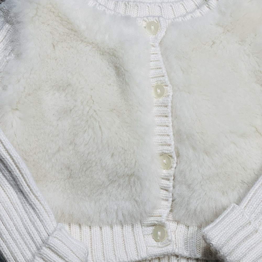Baby Gap Ivory Faux Fur Coat With Ribbed Cotton Sleeves & Matching Skirt 3-6 mo